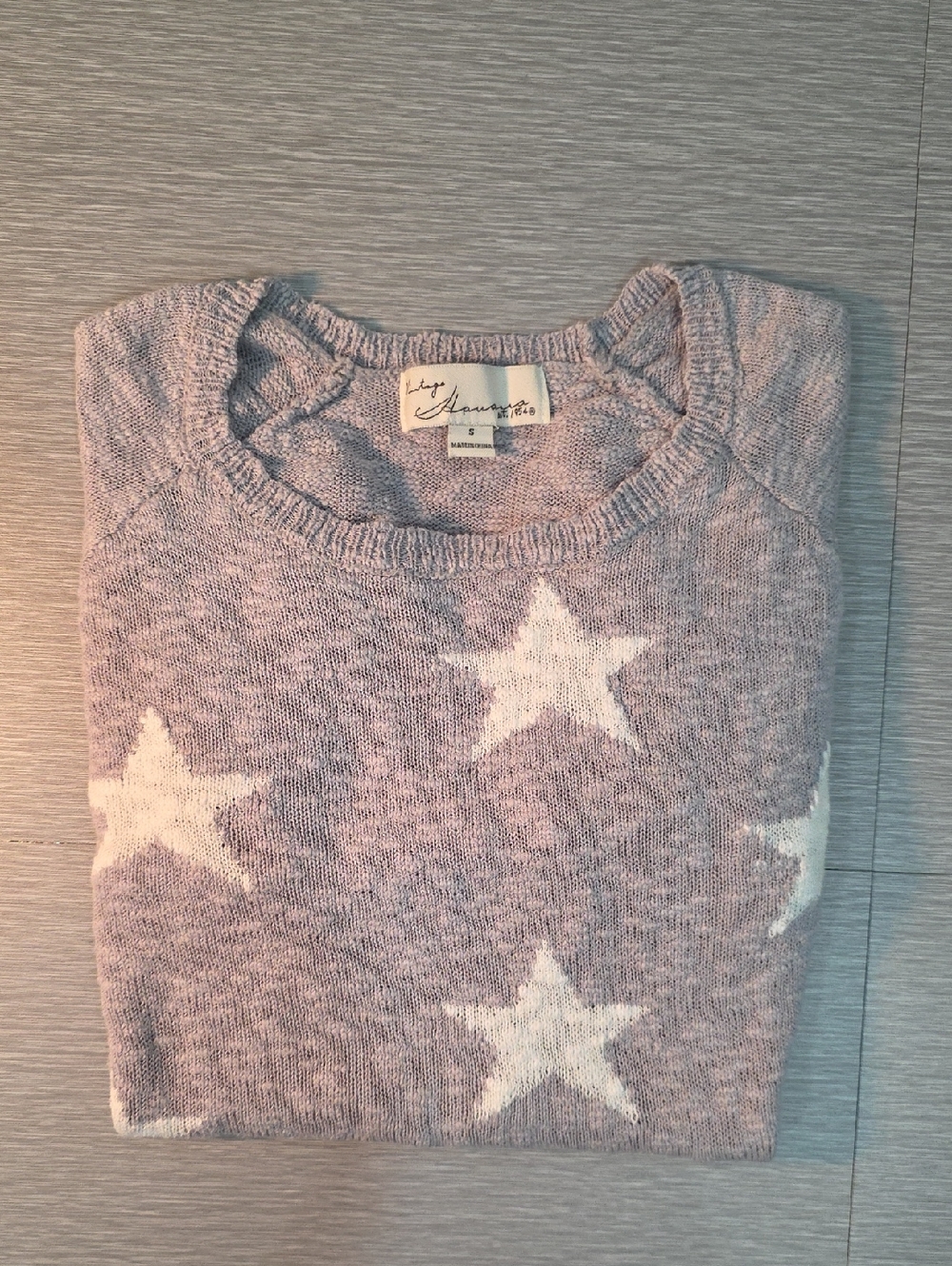 Vintage Havana Loose Knit Star Lightweight Boxy Sweater Split Hem Size S